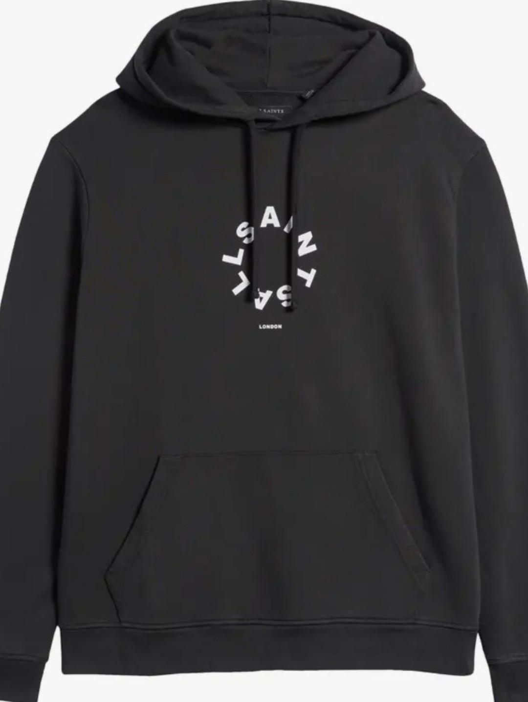 Size M - All Saints Men's Tie Black Pullover Hoodie With White Circular Logo